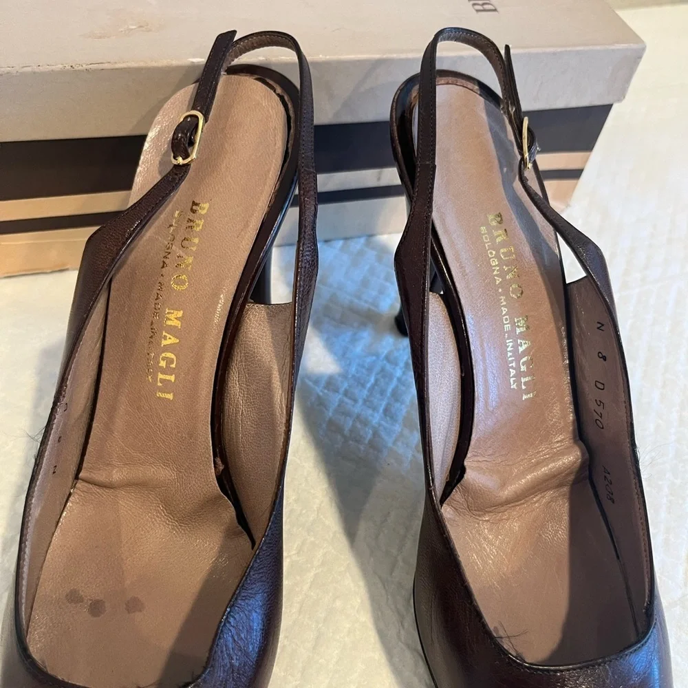 Vintage Bruno Magli Brown Leather Slingback Heels Size 8N